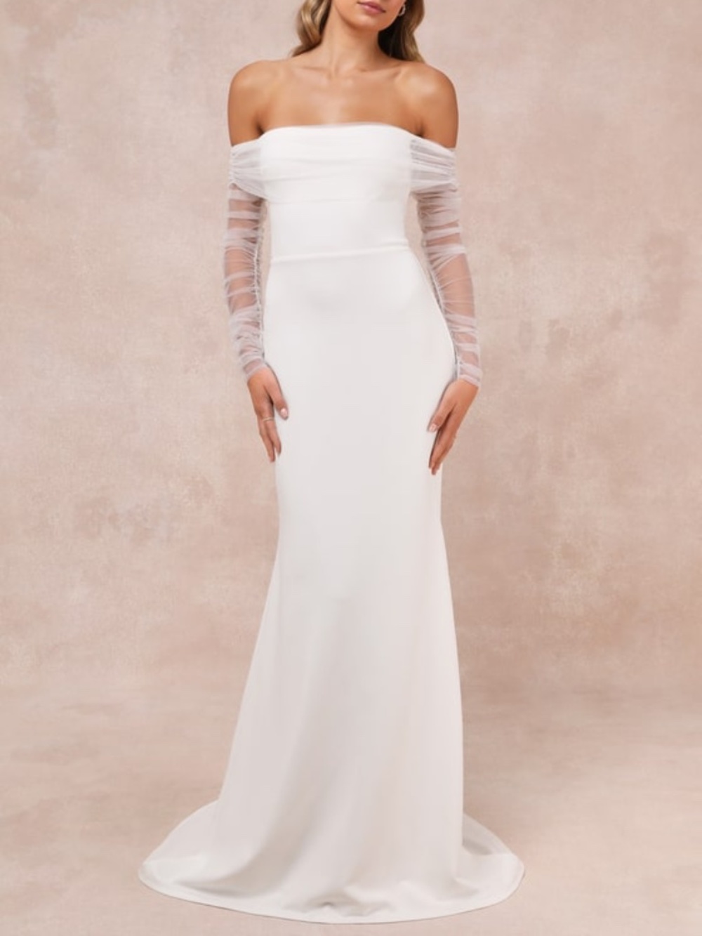Lulus Beautifully Beloved White Mesh Off-the-shoulder Maxi Dress - Size XS